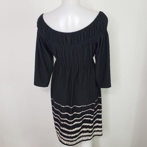 Tiana B black white stripe off the shoulder dress peasant - Picture 6 of 9